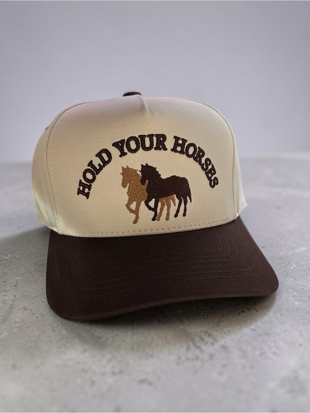 Hold Your Horses Beige and Brown Trucker Hat